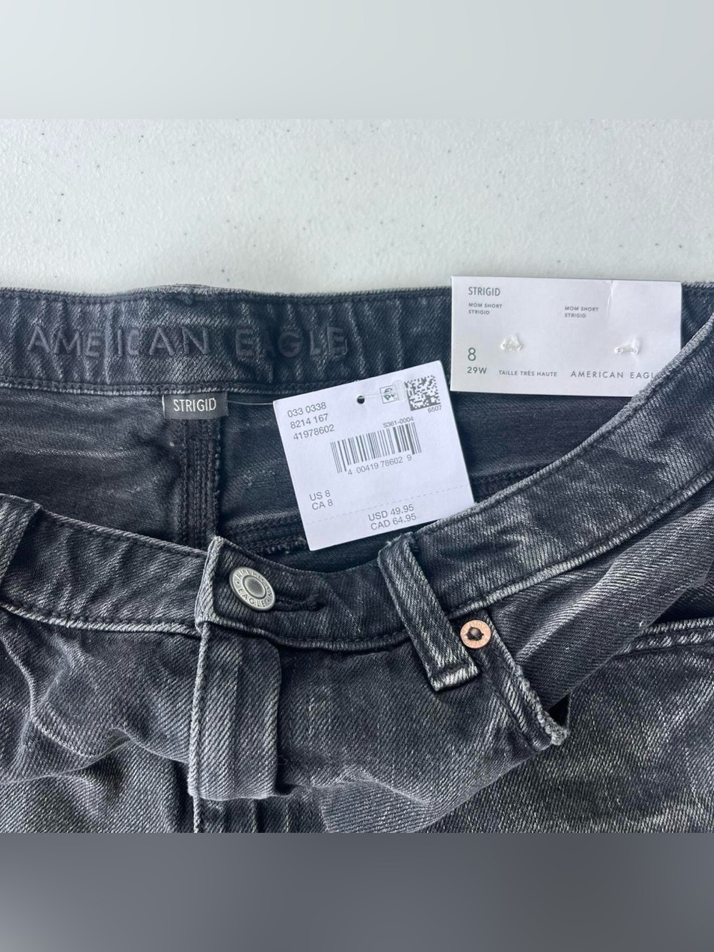 American Eagle Black Rigid Mom Shorts US 8 NWT High Rise Denim Shorts - Picture 3 of 5